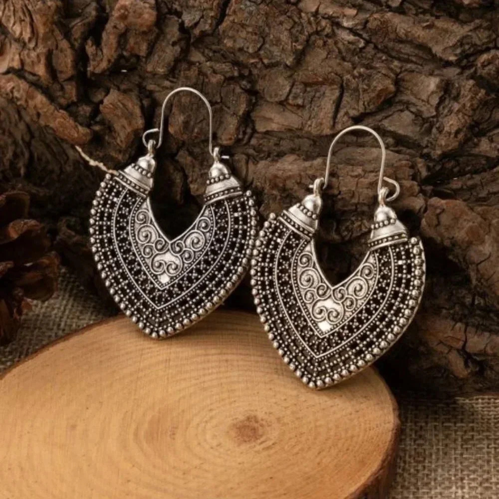 Sterling Silver Vintage Ethnic Boho Hoop Earrings
